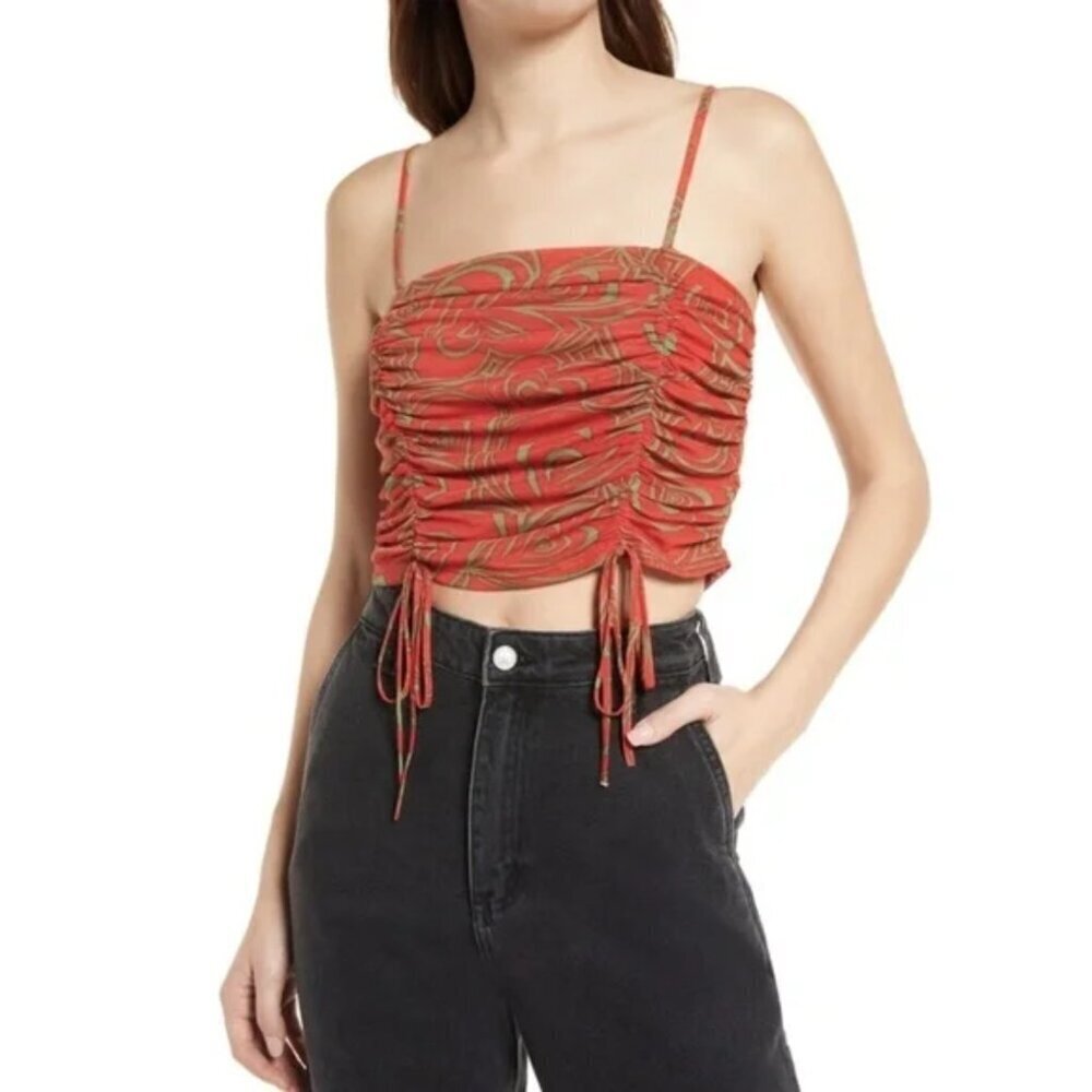 NEW Lisa Says Gah Ruby Wild Hearts Ruched Recycled Mesh Crop Tank Sz. S